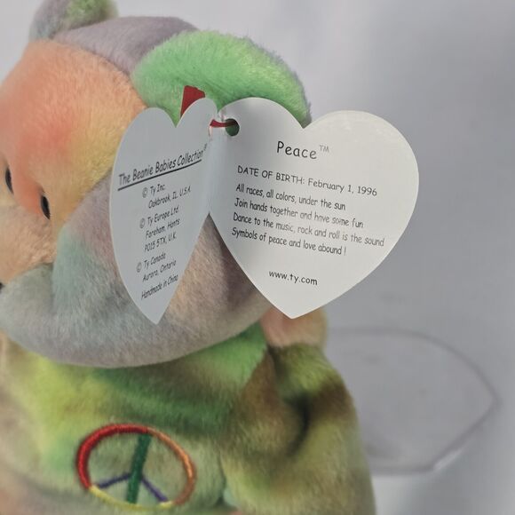 Ty Beanie Baby Original Peace Bear Rare Almost Mint With Tag - Picture 13 of 14